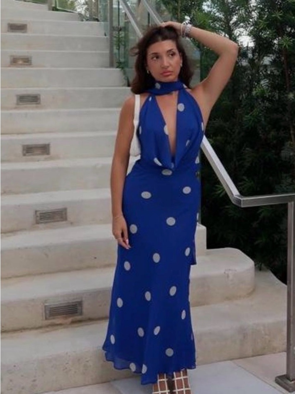 🔥🔥Zara Blue Polka Dot Halter Maxi Dress(sold out) - Picture 3 of 8
